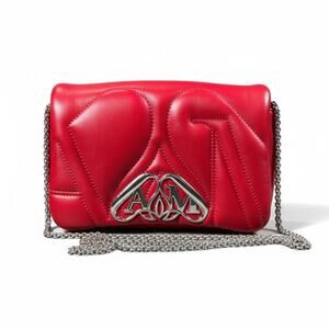Alexander McQueen Small Seal Bag Blood Red Silver NWT